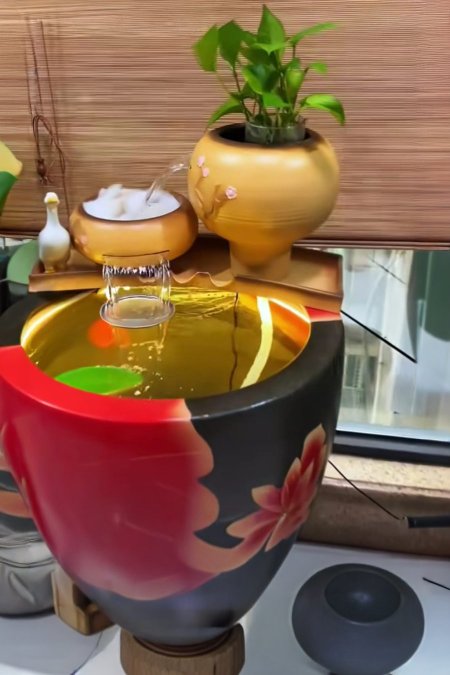 🌺 نافورة فخارية بزخارف اللوتس